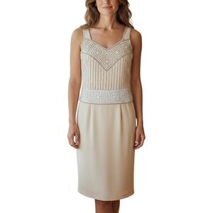 R&M‎ Richards Petite Champagne Beaded Art Deco Sheath Dress Size 6P Style NWT